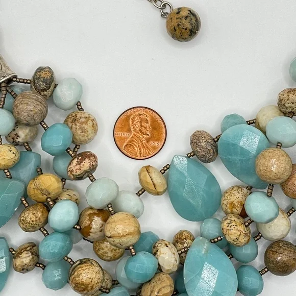 INCA Statement Necklace Natural Stone Single to Multi-Strand Bead Sterling - Picture 8 of 14